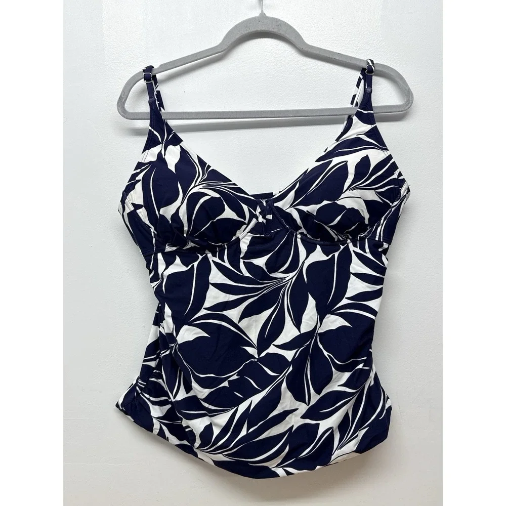Anne Cole XXL Navy White Tropical Leaf Tankini 2 Piece Swim Set Plus‎ Size #59